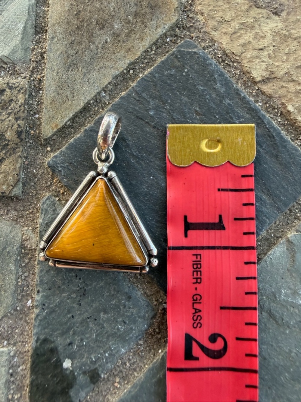 Vintage 925 Sterling Silver Tiger Eye Triangle Pendant - Picture 4 of 7